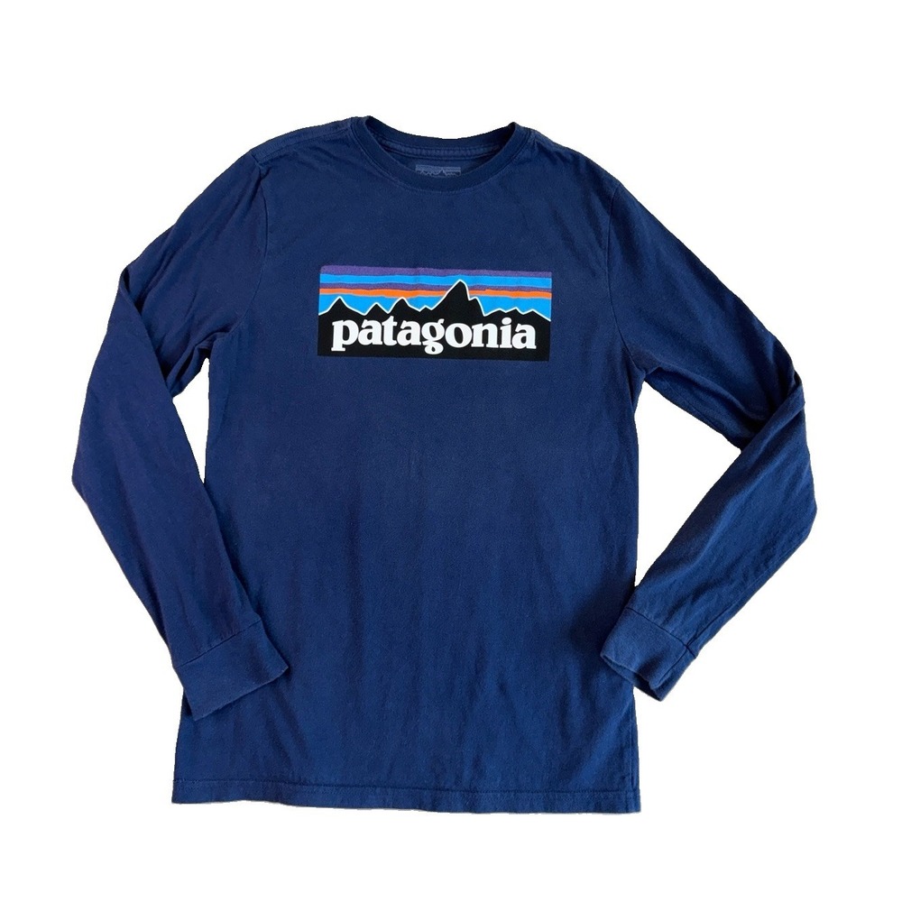Boys Navy Blue Patagonia Long Sleeve Graphic T-Shirt Youth XL 14
